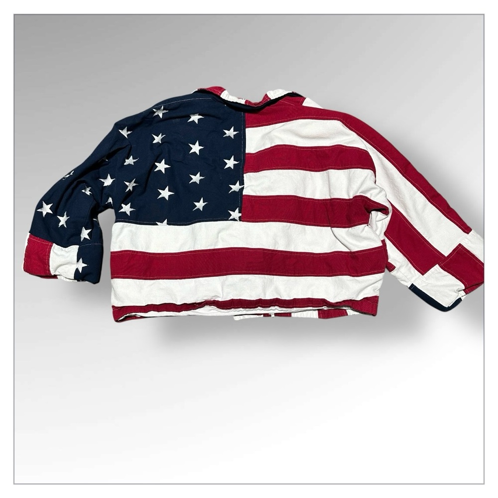 Red, White, and Blue Bomber Jacket with Patriotic American Flag Design Canvas